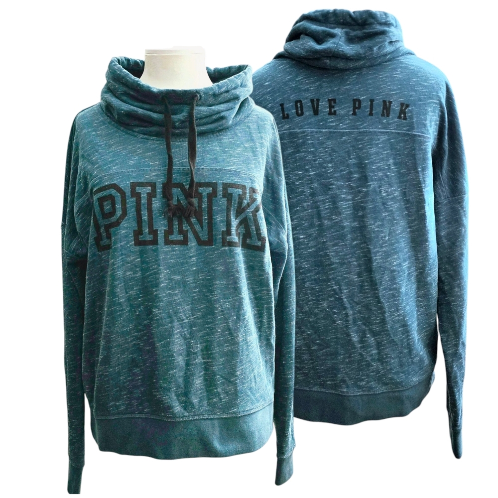 Pink by Victoria’s Secret Heathered Teal Drawstring Cowl Neck Sweatshirt Size S